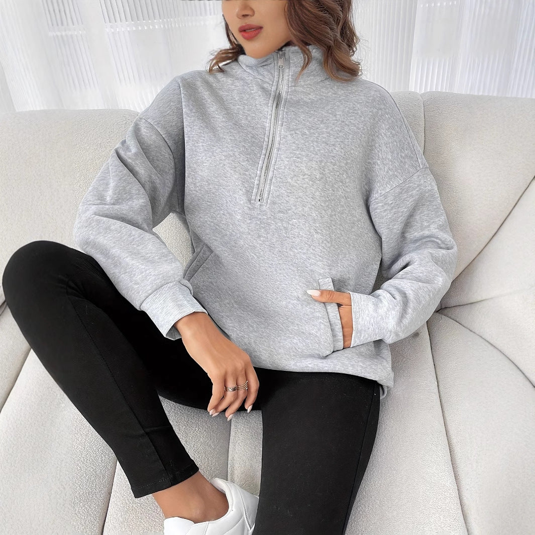 Sweater Autumn Winter Loose Long Sleeve Sweatershirt Half Zipper Sweater