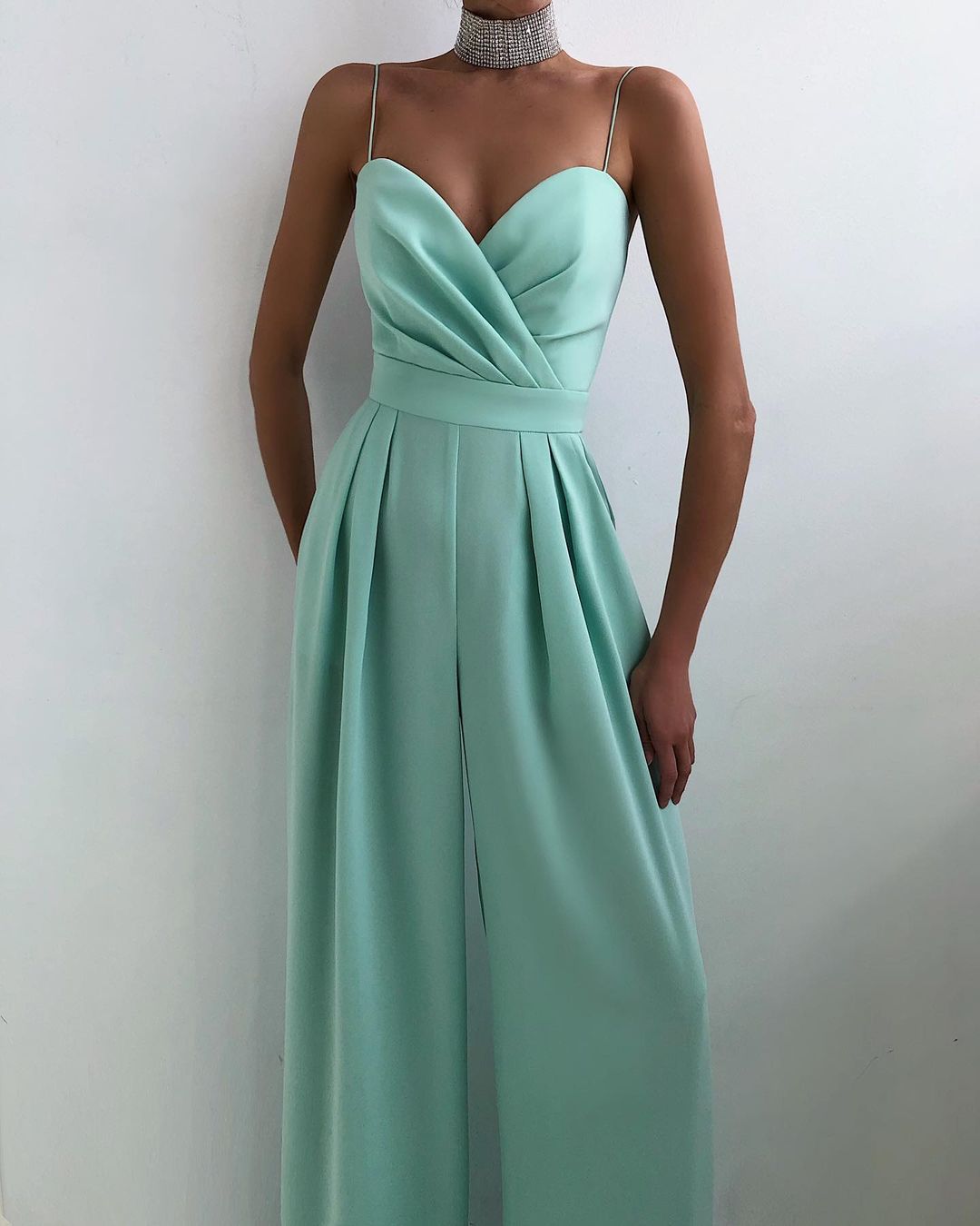 Sling Waist Straight Mop Floor Minimalist Jumpsuit Spring Summer Mint