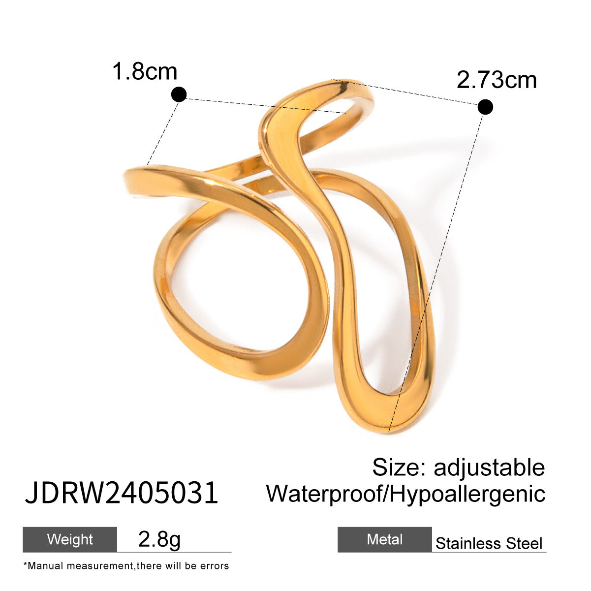 Sold Jewelry Stainless Steel Eye Catching Ring High Grade Ring Irregular Asymmetric Bracelet Rings Women One Size Jdrw2405031