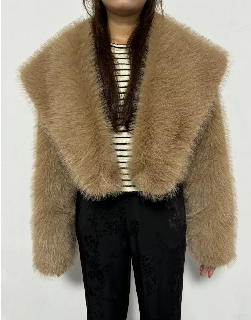 Faux Fur Short Coat Fashionable All Match Fur Coat Women Long Sleeve camel