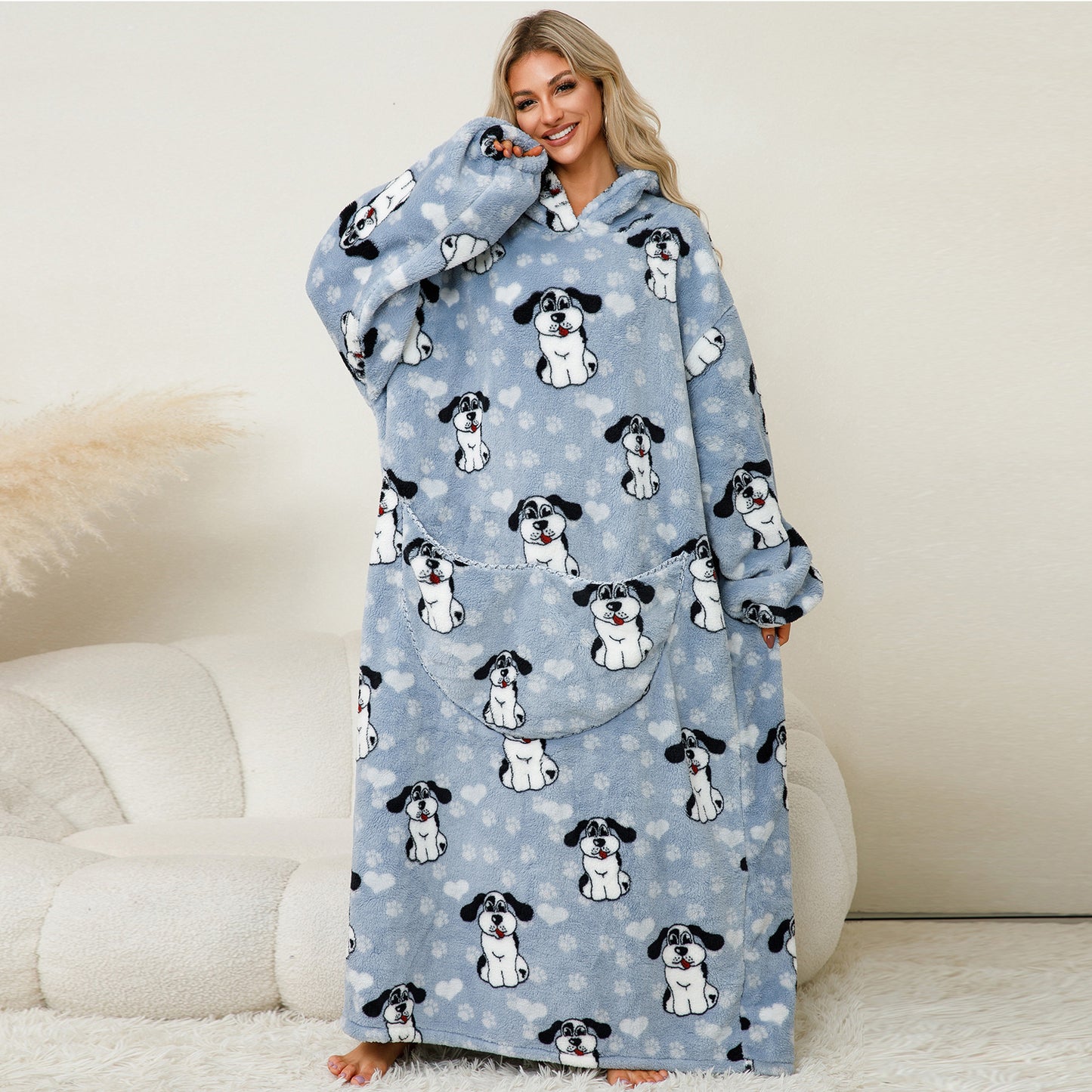 Thickened Pullover Coral Fleece Pajamas Hooded TV Blanket Outdoor Cold Proof Warm Nightgown Home Lazy Blanket