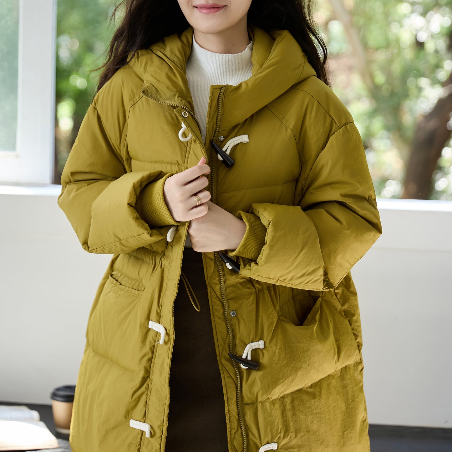 Half-High Collar Long Sleeves Bread Coat for Women Autumn Winter Thick Windproof Extended Long Coat White Duck down Hooded down Jacket