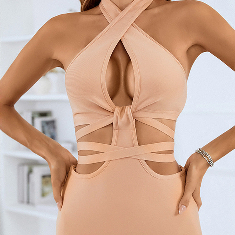 Dress Summer Hollow Out Cutout Design Halter Dress Bandage Sexy Hip