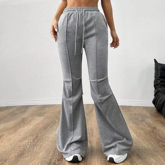 Simple Office Casual Pants Autumn Winter Drawstring Elastic Waist Slim Wide Leg Pants