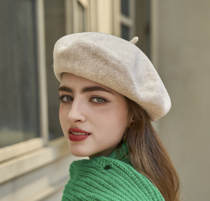 Autumn Winter Wool Beret Women British Retro Warm Painter Hat Face Looking Small Girl Cap One Size Khaki