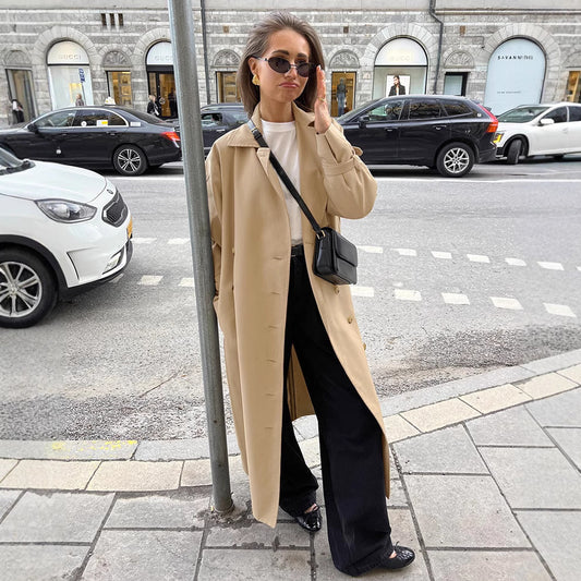 Long Khaki Double Breasted Trench Coat Autumn Winter Coat