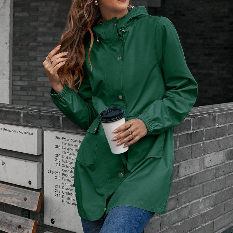 Zipper Raincoat Outdoor Sport Climbing Waterproof Clothing Mid-Length Waterproof Wind Coat Coat Top Women blackish green