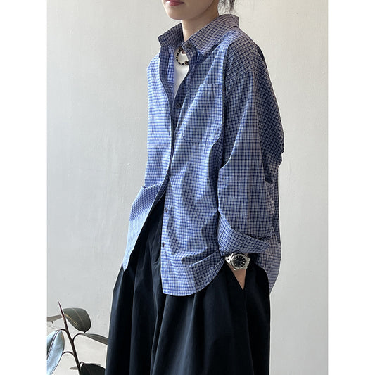 Idle Polo Collar Plaid Shirt for Women Autumn Loose Casual Shirt Top