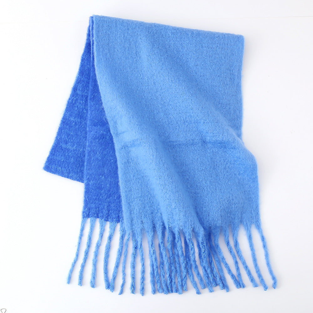 Scarf Women Winter Two Color Soft Glutinous Thickened Autumn Winter Thick Tassel Wild Couple Scarf One Size royal blue