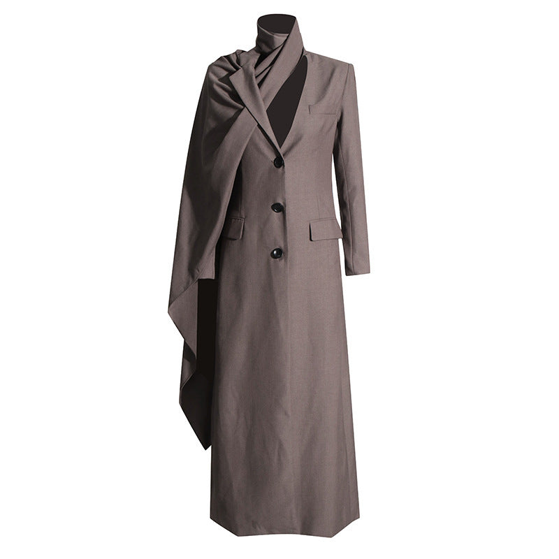 Simple Coat for Women Autumn Elegant Comfort Casual Slim Fit Polo Collar Solid Color Long Trench Coat Brown