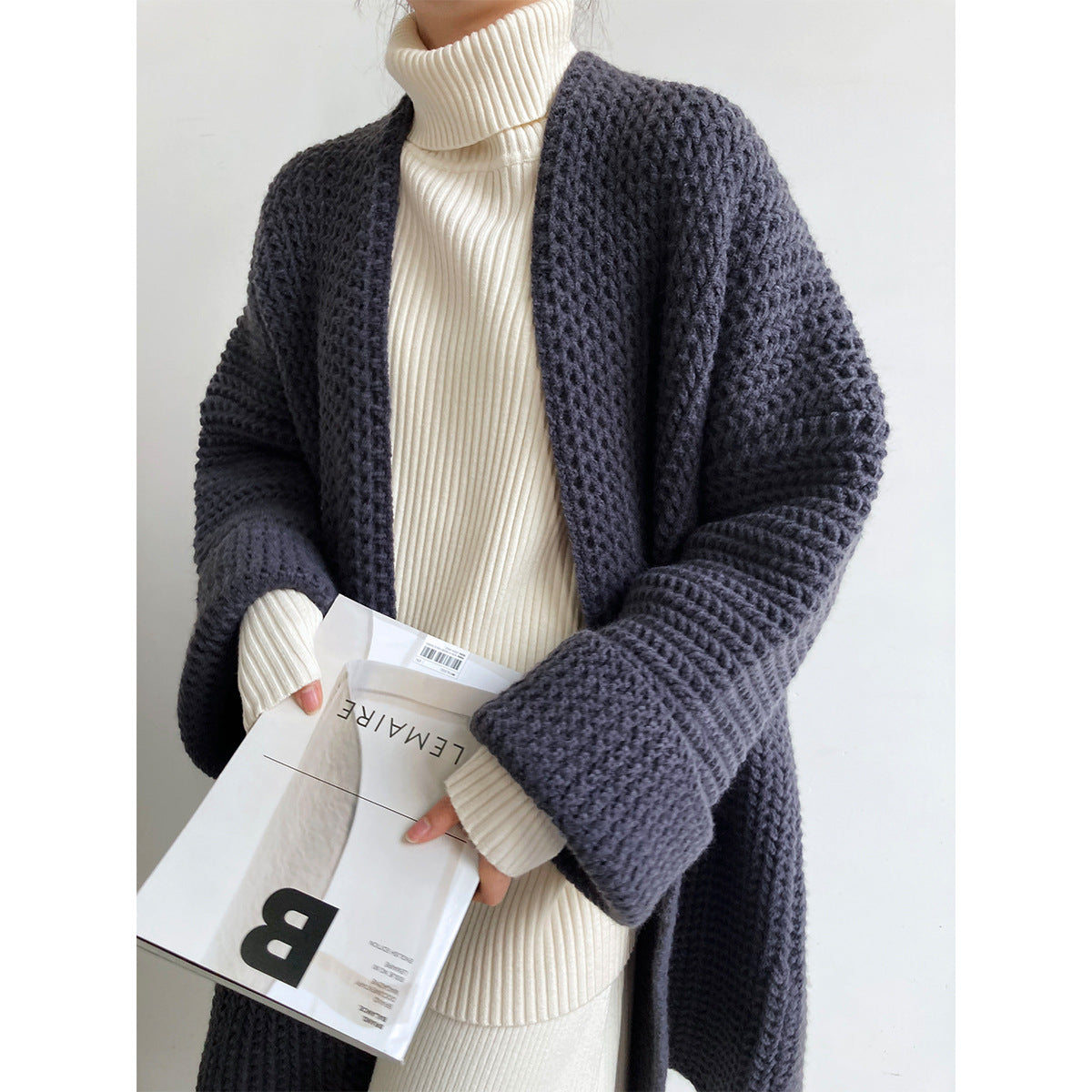 Gentle Coat Hollow Out Cutout Twist Autumn Winter Solid Color Knitted Cardigan Soft Glutinous