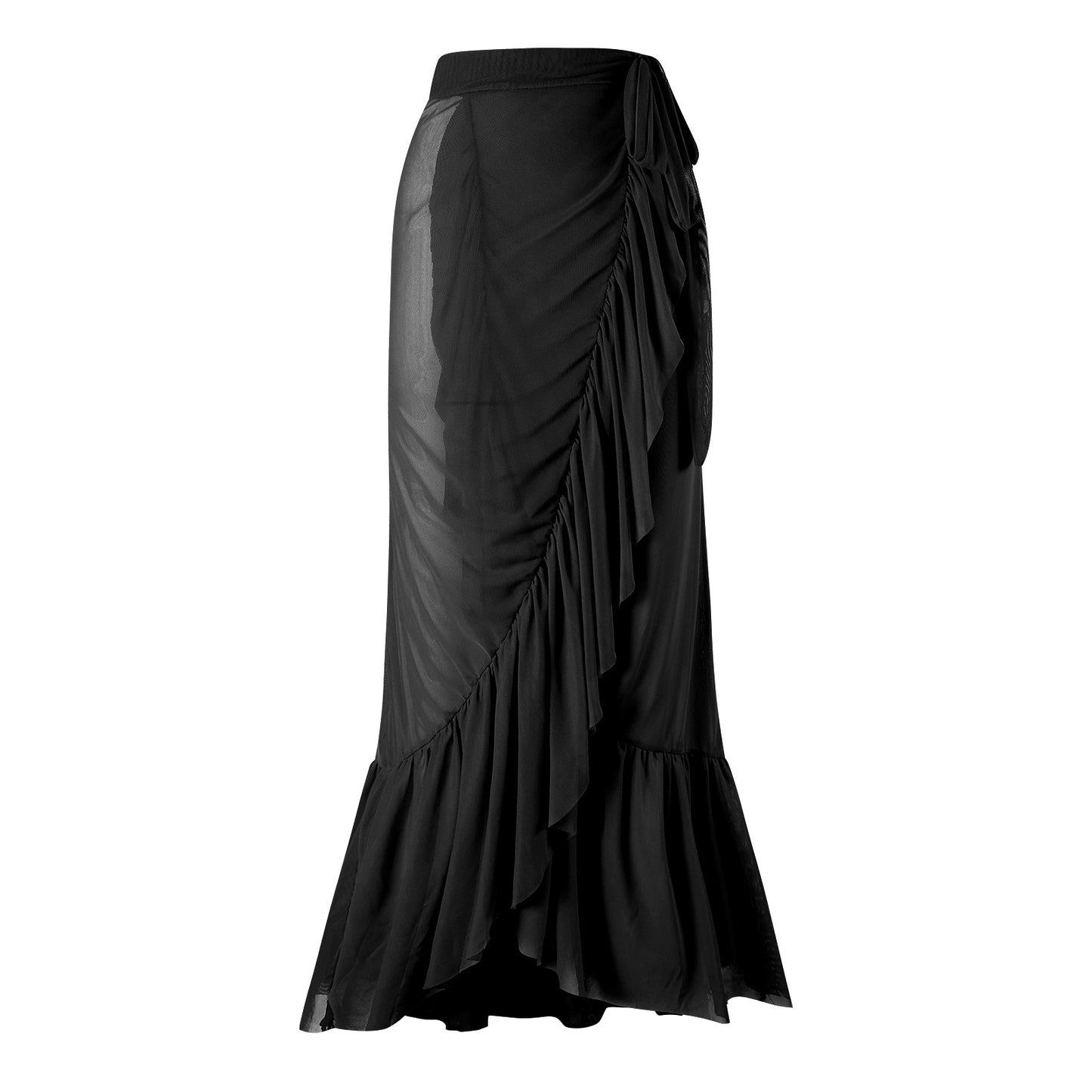 One Piece Swimsuit Women Solid Color Sexy Two Piece Set Swimsuit Tulle Skirt One Size Black Skirt