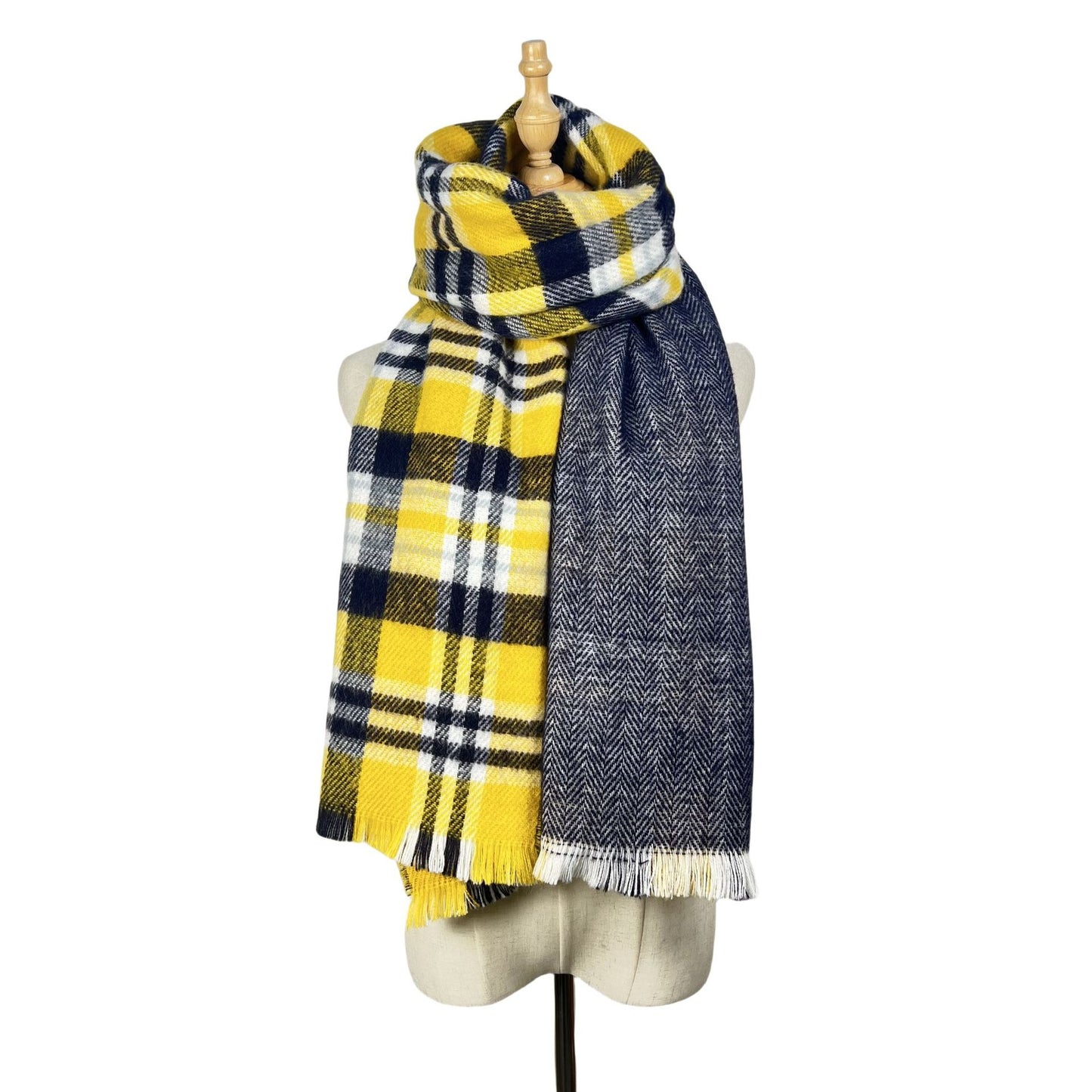 Women Cashmere like Classic Retro Double Sided Plaid Tassel Scarf Winter Thicken Thermal Scarf Shawl One Size Multi2