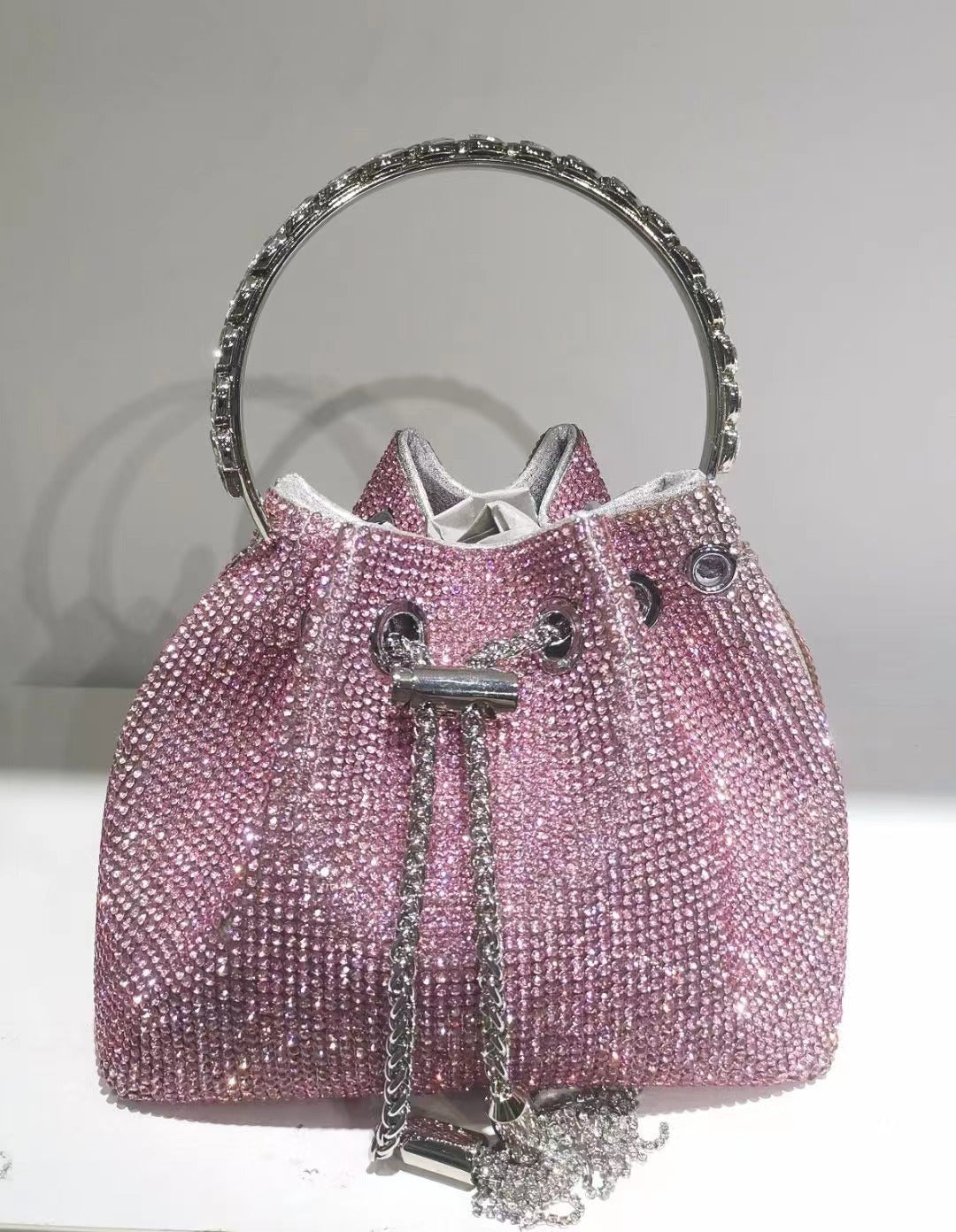 Rhinestone Premium Dinner Handbag Acrylic Women Bag Diamond Chain Bag Shoulder Bag One Size Pink