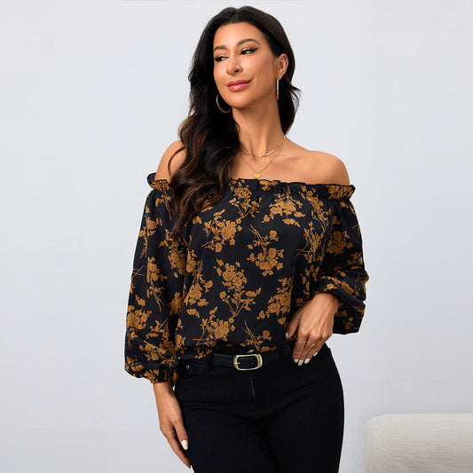 Women Clothing off Shoulder Women Shirt Autumn Winter Floral Elegant Long Sleeve Top