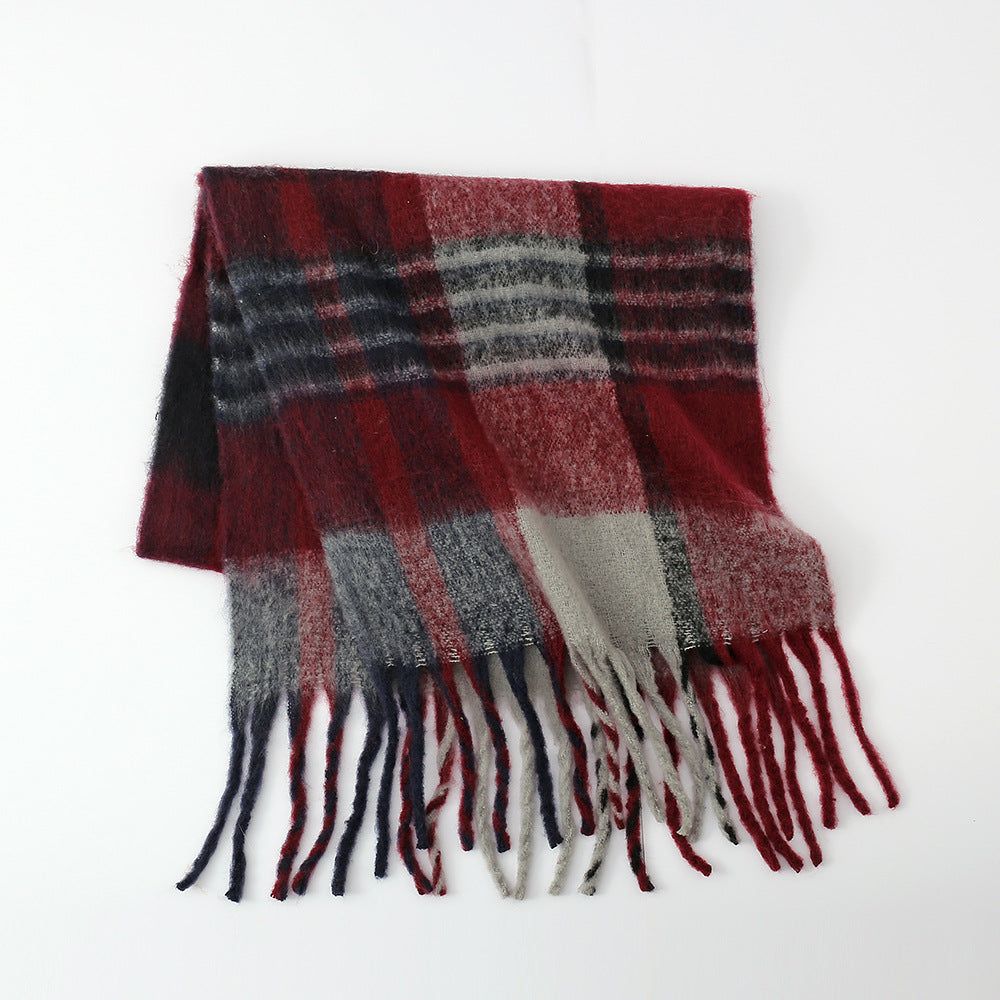 Offers Plaid Scarf Women Mohair Autumn Winter Warm Women Scarf One Size Burgundy