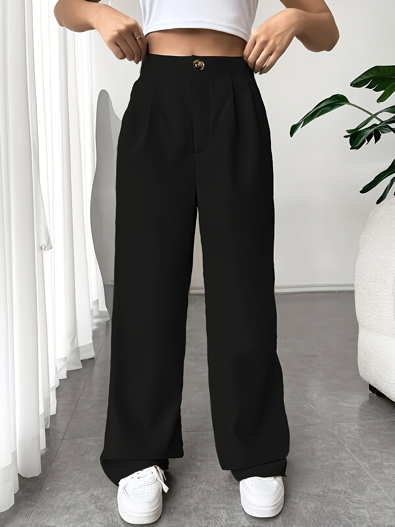 Autumn Winter tailored trousers Women High Waist Drooping Loose Straight Slimming Casual Mop Pants Black