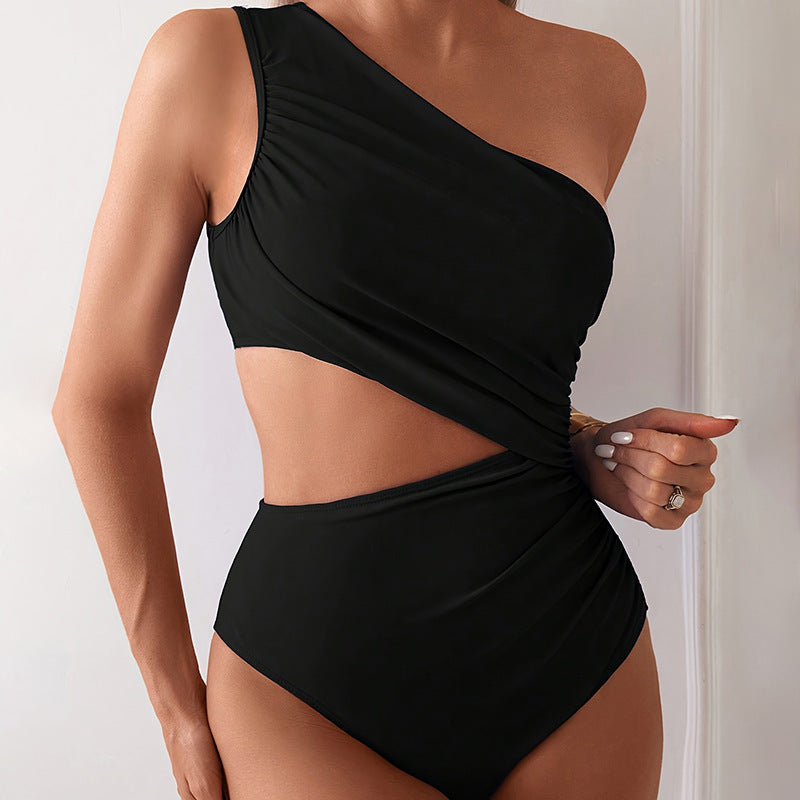 One Shoulder Sexy Bikini Spring Swimwear Spring Beach One Piece Swimsuit for Women Black