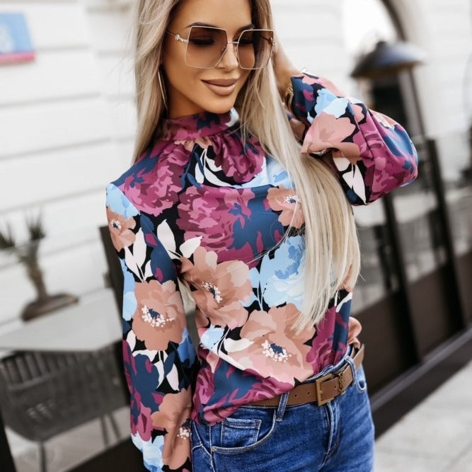 Spring Autumn Long Sleeve Top Autumn Printed Elegant Long Sleeve Blouse Top