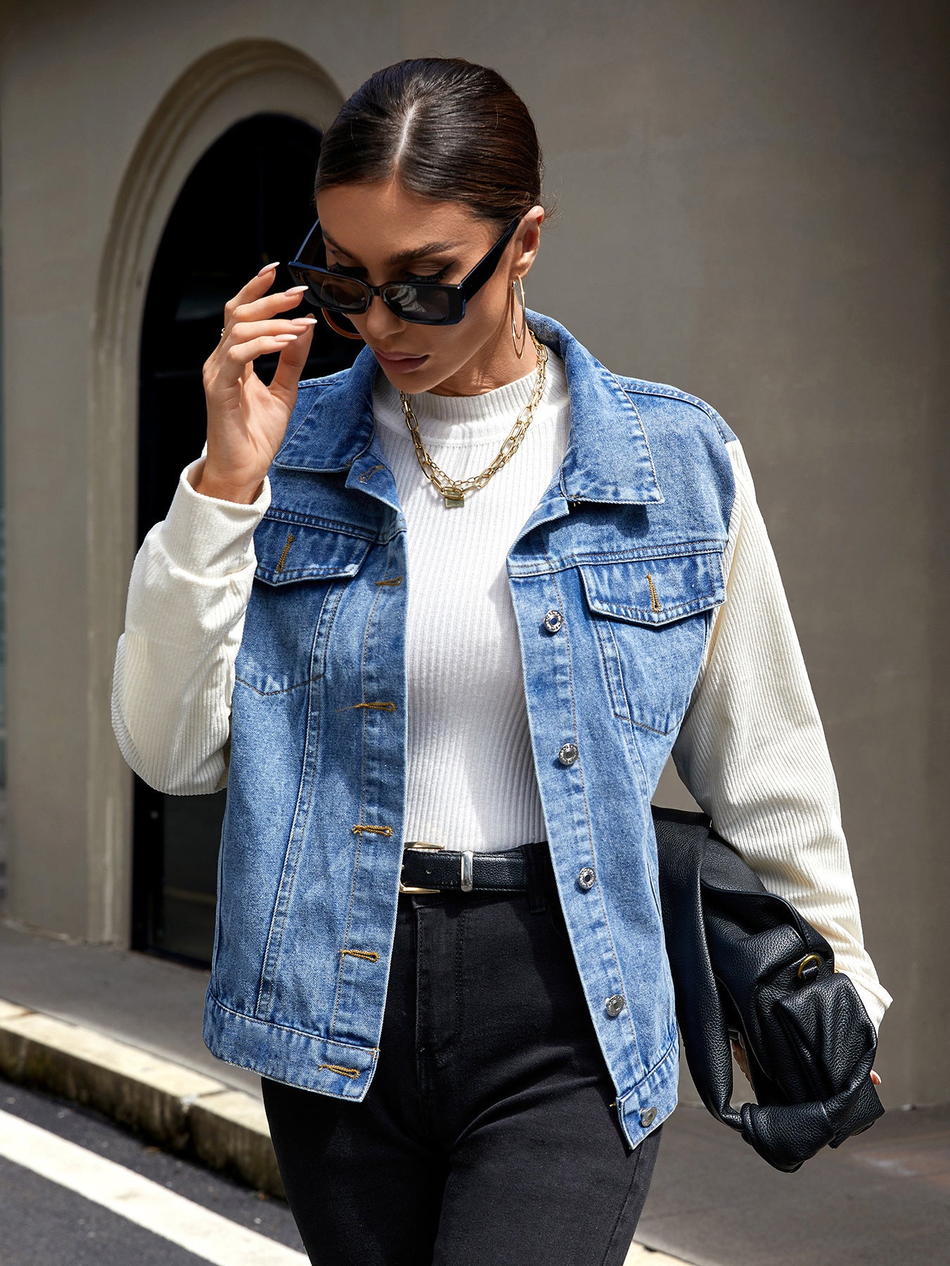 Women Denim Jacket Patchwork Denim Jacket Multi