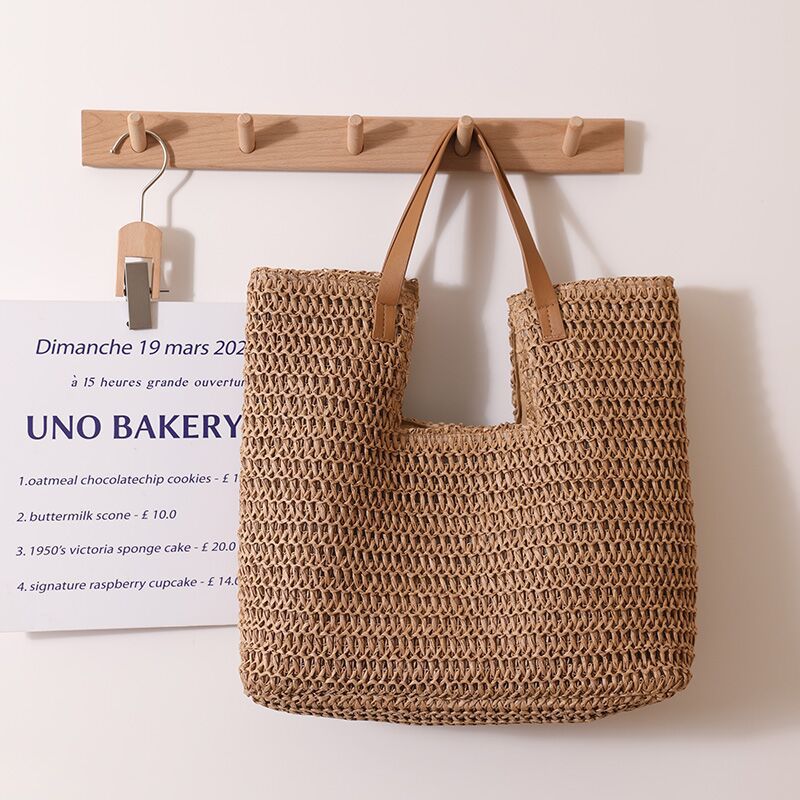 Shoulder Straw Bag Simple Large Capacity Portable Straw Bag Woven Bag Seaside Vacation Beach Bag Women Bag