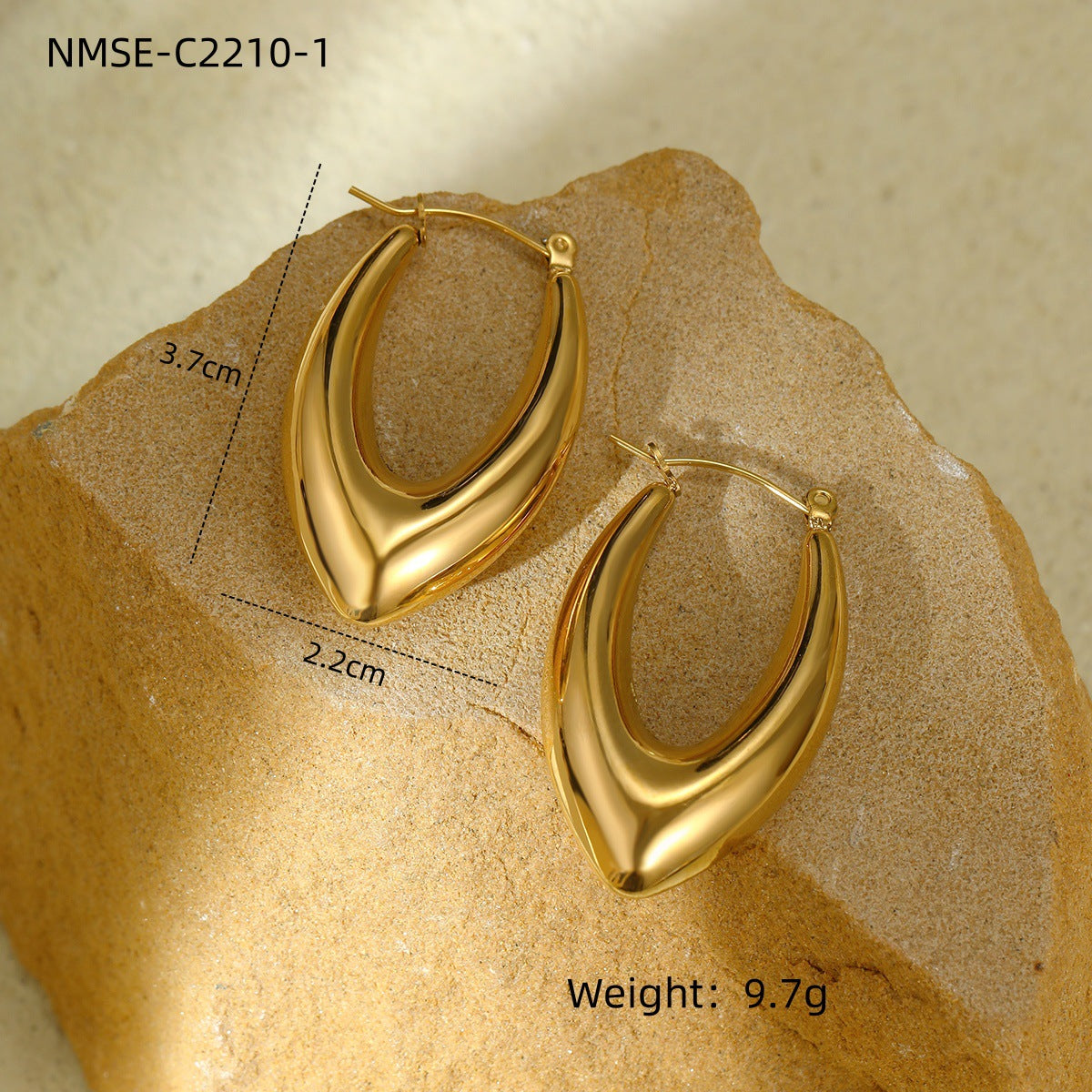 Niche Personality Exaggerated Stainless Steel Earrings Real Gold Geometric Abstract Triangle Shaped Titanium Steel Ear Studs Women One Size NMSE-C2210-1