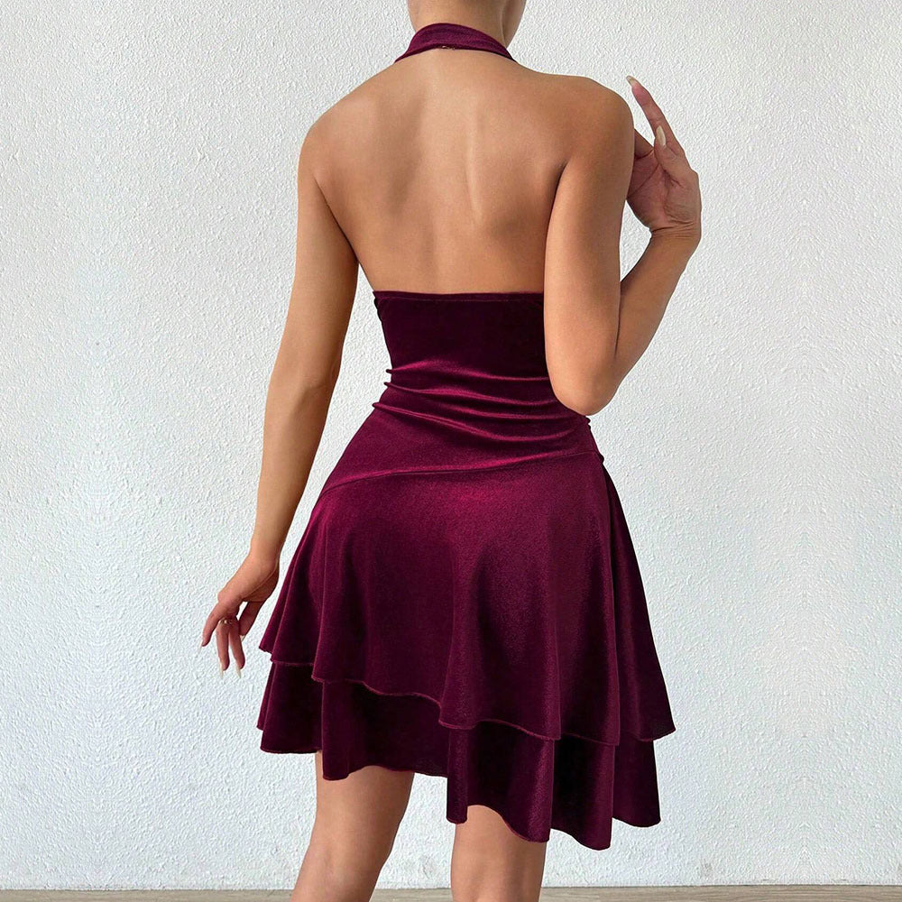 Women Clothing Sexy Halter Dress Autumn Winter Backless Socialite Sexy Design Short