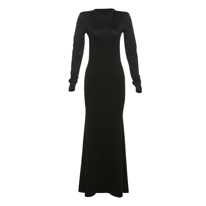 Backless Slimming Sheath Long Sleeve Dress Black