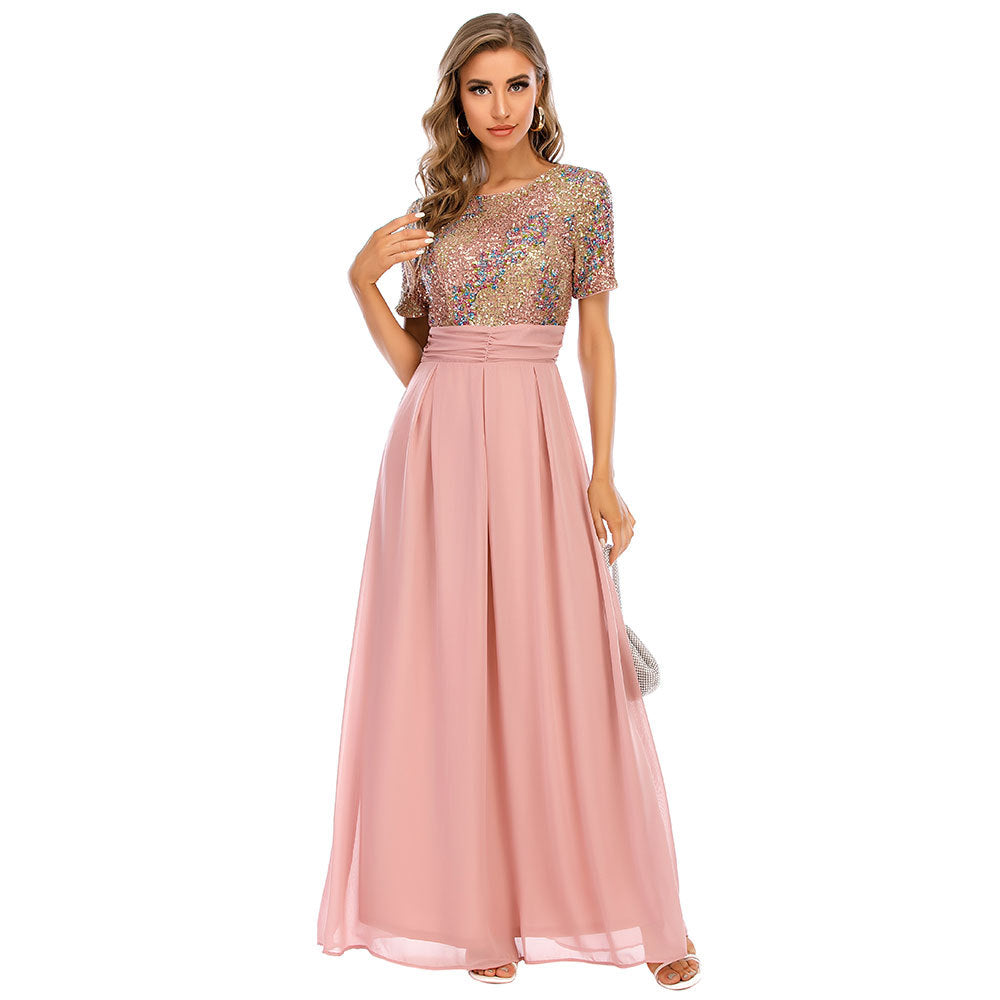 Popular Sexy Chiffon Stitching Sequ Dress Women Clothing Maxi Dress