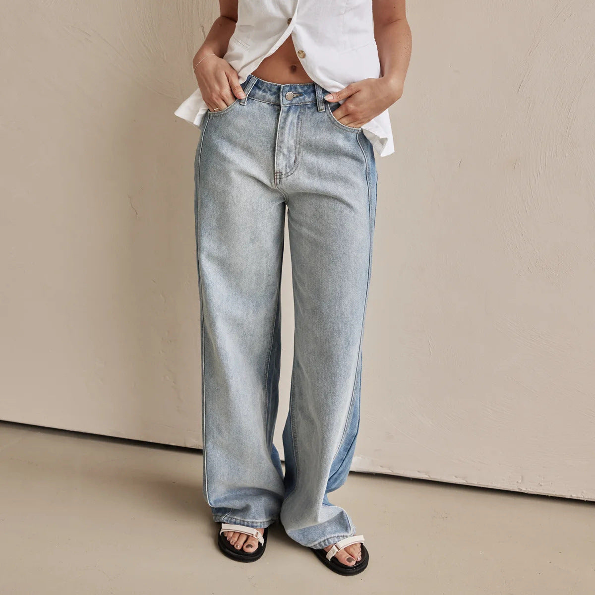 Women Jeans Wide Leg Pants Street Washed Polo Jeans