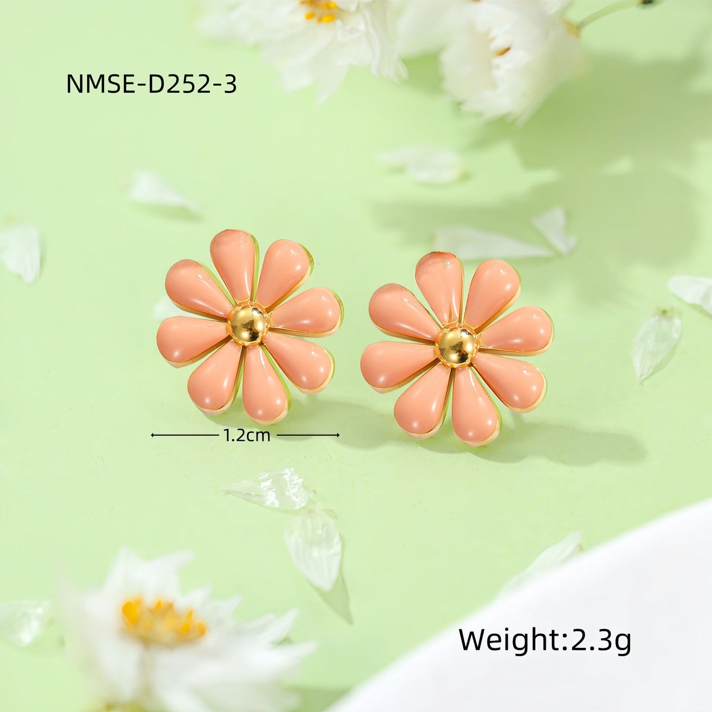 Summer Fresh Little Daisy Drop Oil Titanium Steel Earrings Women Stainless Steel Studs One Size NMSE-D252-3 Flesh Color Small Earrings