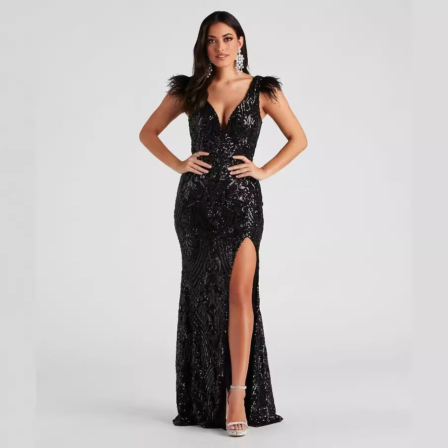 Summer Slim High Density Sequined Cocktail Evening Dress