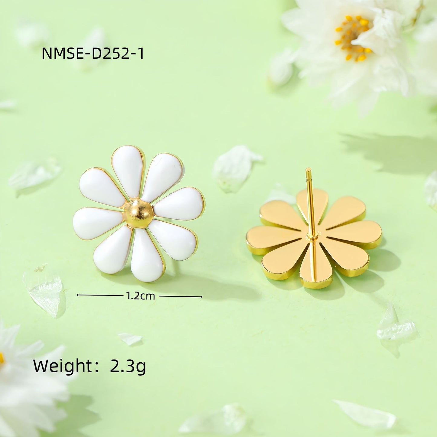 Summer Fresh Little Daisy Drop Oil Titanium Steel Earrings Women Stainless Steel Studs One Size NMSE-D252-1 White Small Earrings