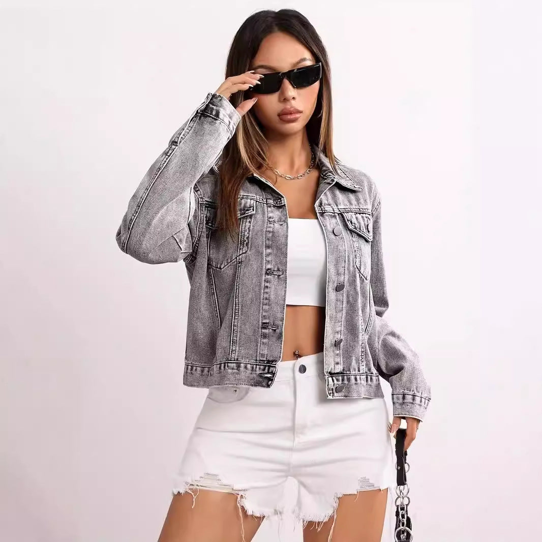 Distressed Short Denim Jacket Autumn XINGX Denim Coat Women Super All Match Top Loose