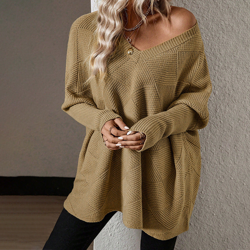 Loose Oversize Pullover Women Spring Solid Color Long Sleeve Knitted Textured Women Sweater