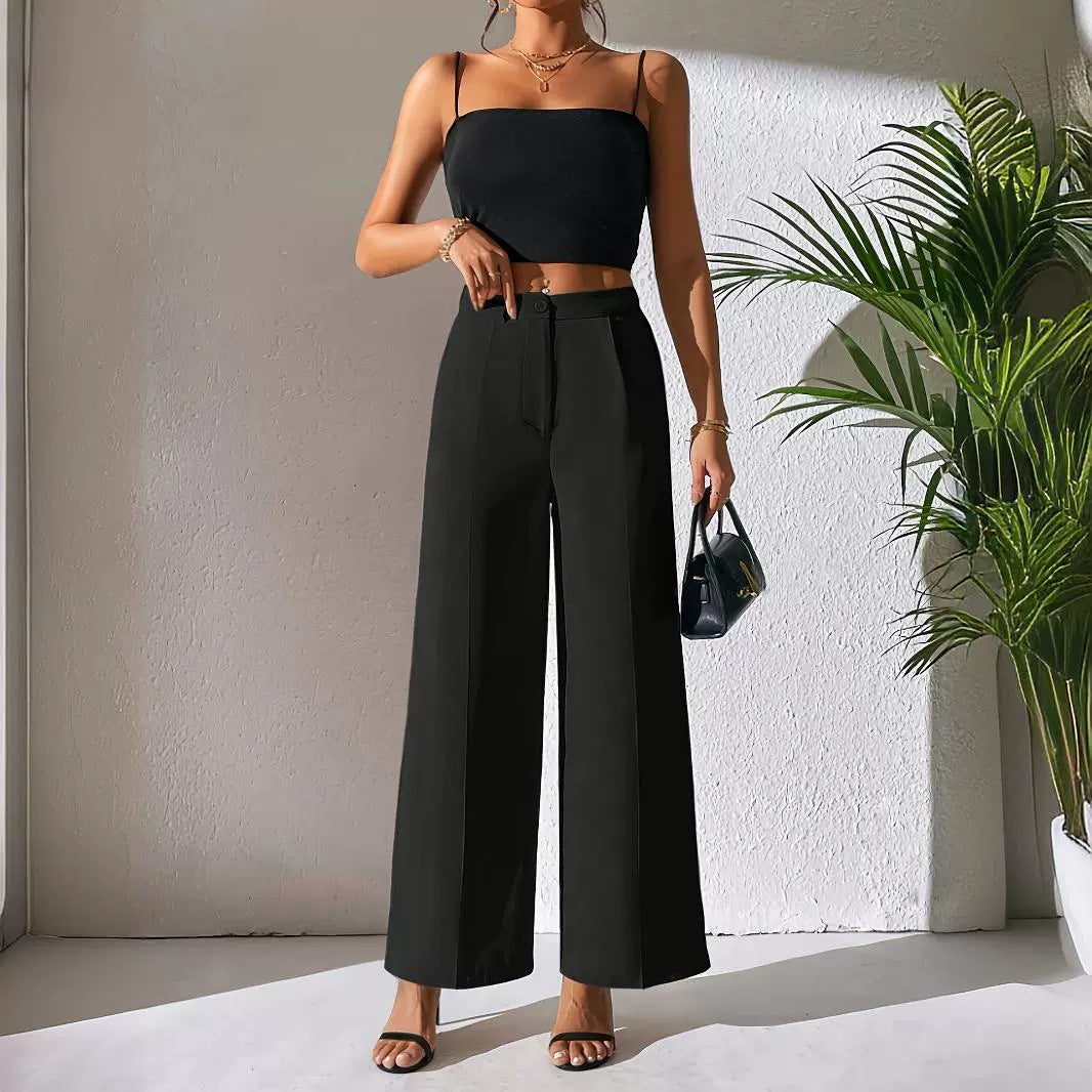 Solid Color Wide Leg Pants Draping Effect Elegant Loose Straight Casual Pants Women