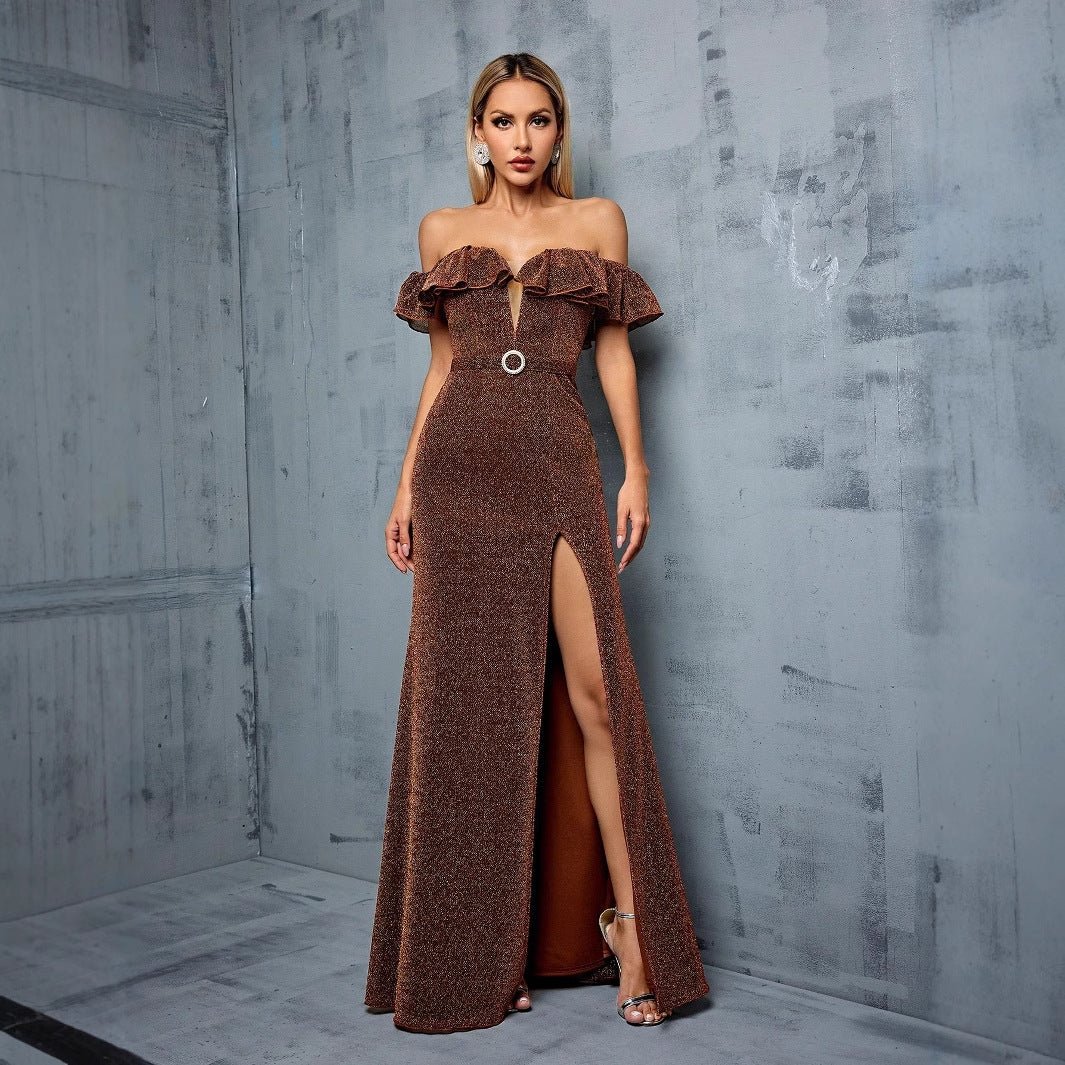 Off Shoulder Evening Dress Waist Slimming Fishtail Dress Stage Host Hostess Annual Meeting Catwalk Dress Women