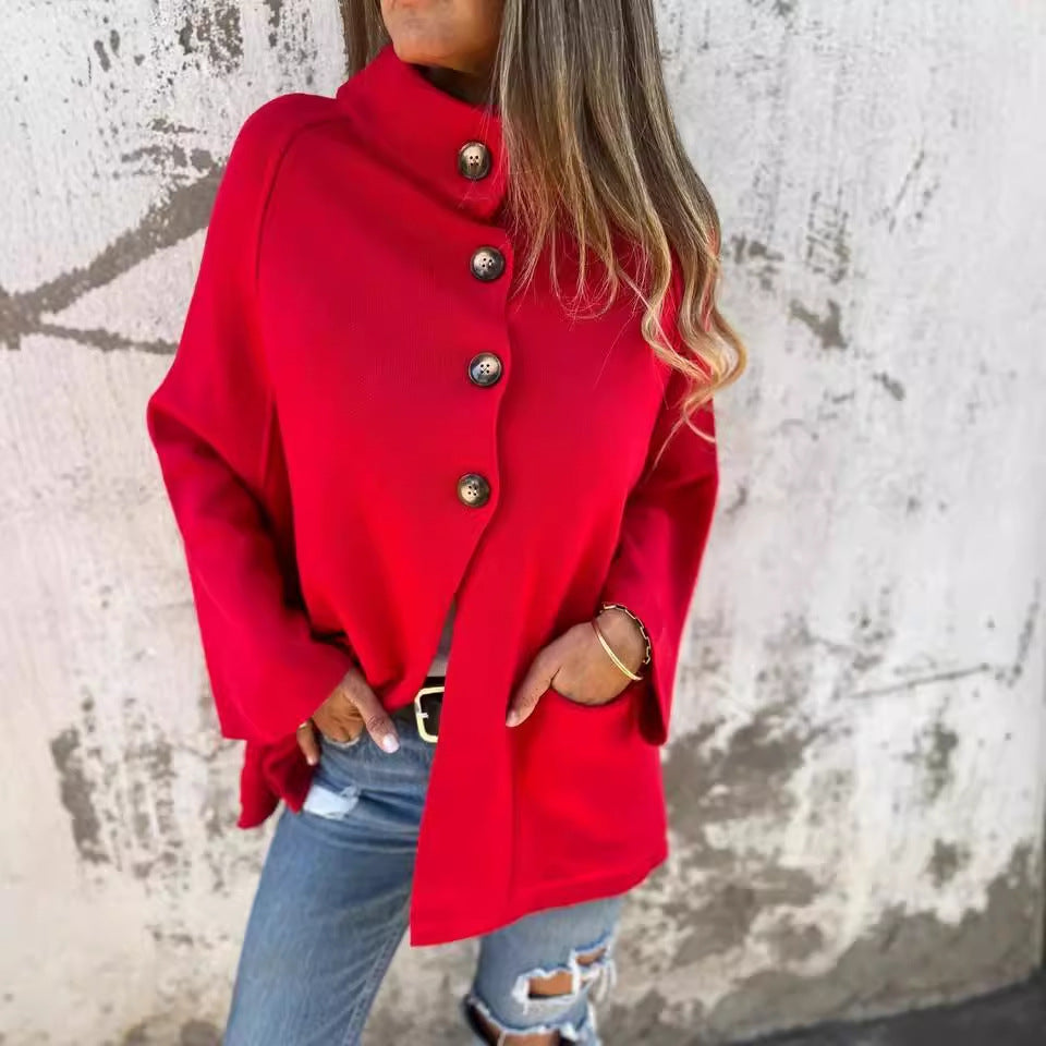 Women Clothing Autumn Winter Casual Single Breasted Stand Collar Jacket