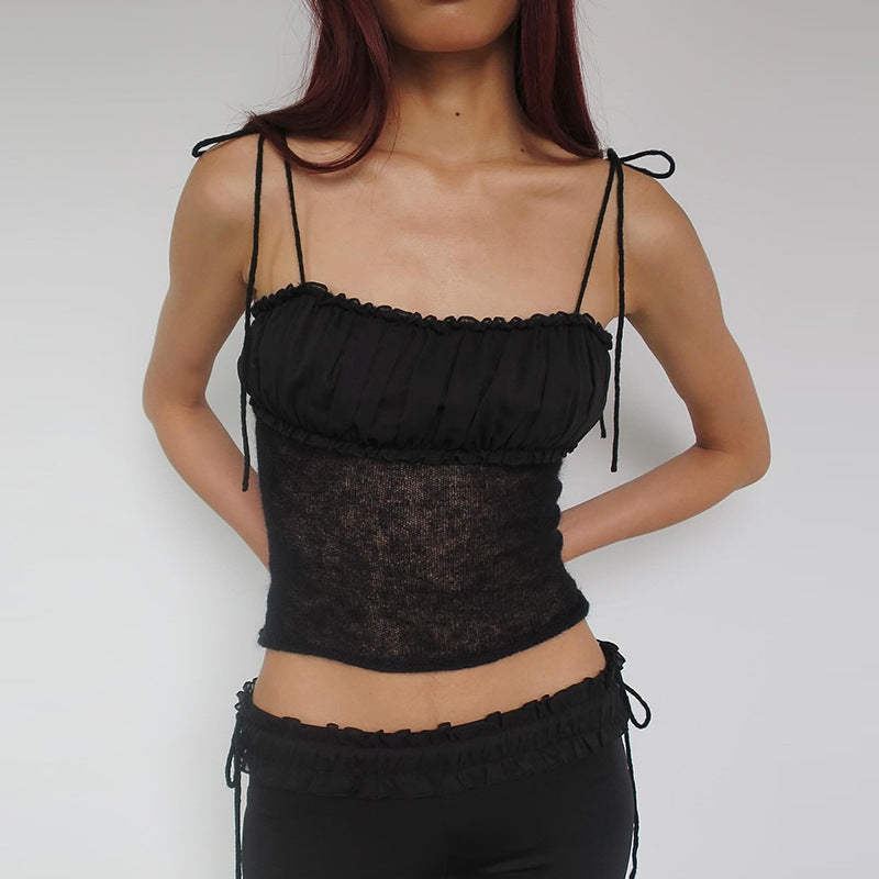 Elastic Knitted Sexy Top Women Summer Sexy All Matching Slim Fit Sling