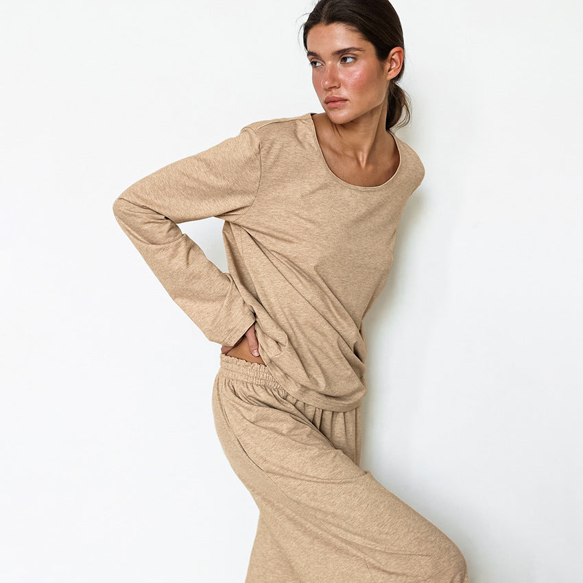 Autumn Loose Casual Simple Homewear Women Long Sleeved Trousers Comfortable Pajamas Khaki