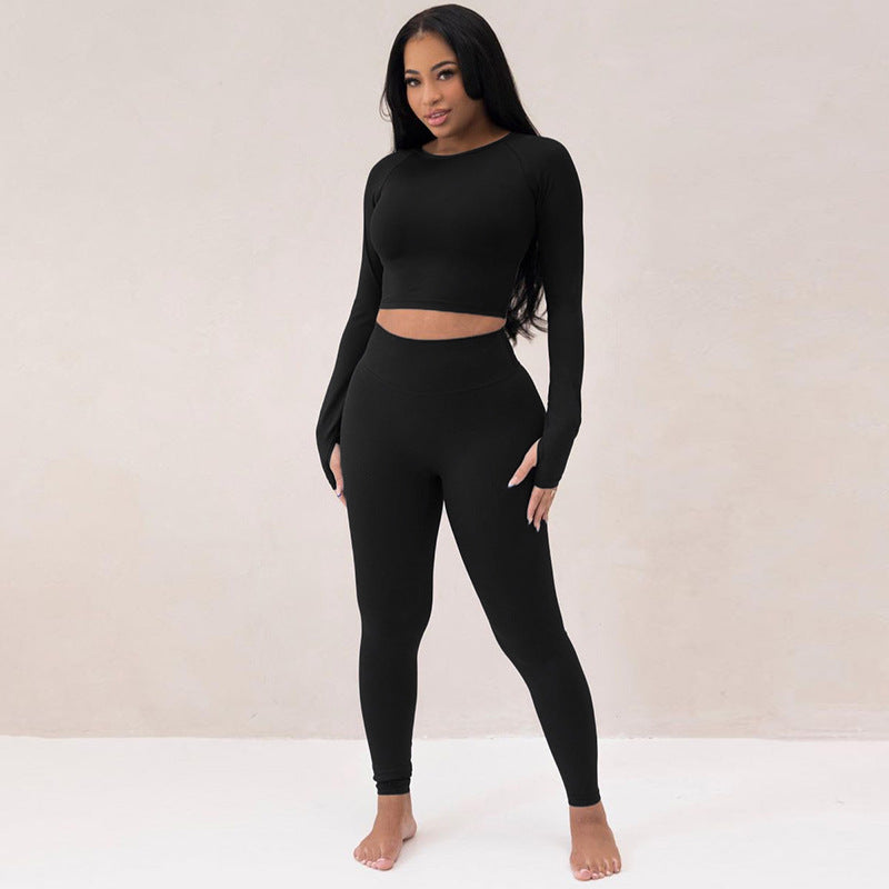 Women Clothing Summer Long Sleeve Top Slim Fit High Elastic Sports Yoga Pants Suit