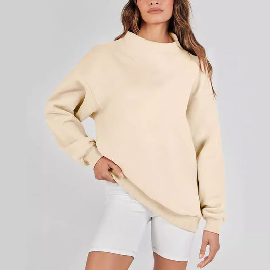 Autumn Winter Women Solid Color Stand Collar Sports Sweater