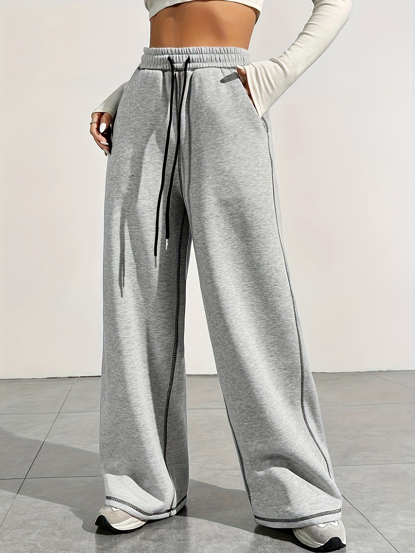 Autumn Winter Mop Pants Women Wide Leg Drooping High Waist Loose Casual Sports Pants Sweatpants Gray