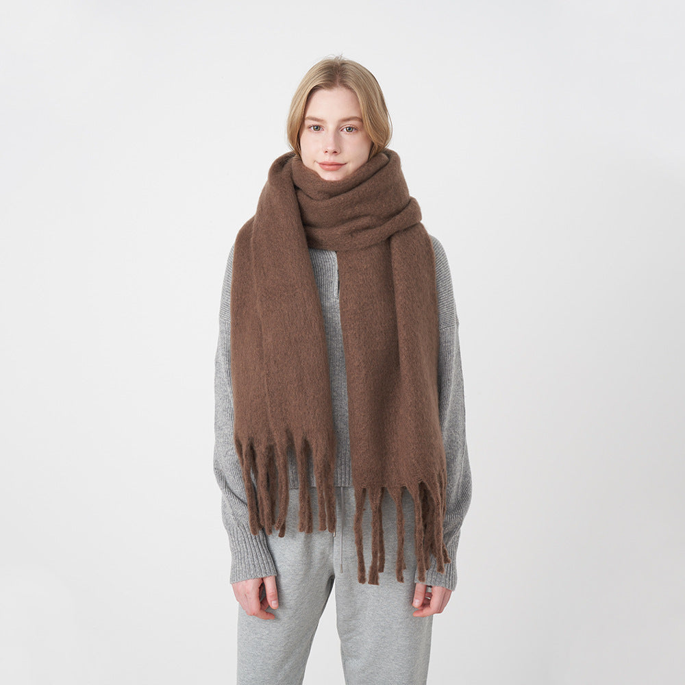 Winter Mohair Cashmere like Solid Color Scarf Lengthen Thicken Thick Tassel Autumn Winter Warm Scarf