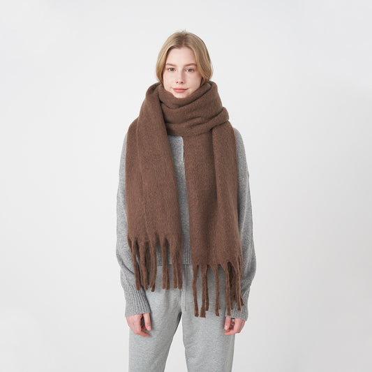 Winter Mohair Cashmere like Solid Color Scarf Lengthen Thicken Thick Tassel Autumn Winter Warm Scarf