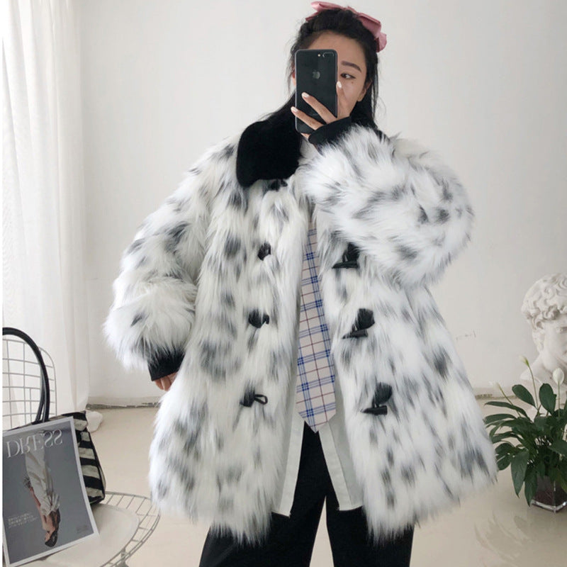 Autumn Winter Women Fur Coat Imitation Raccoon Fur Overcoat Mid Length Faux Fur Women Casual Trendy Warm