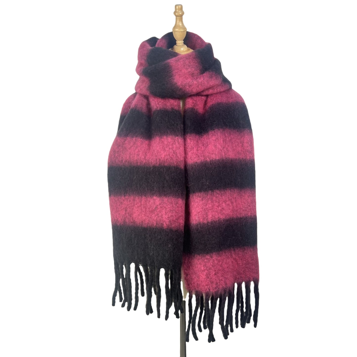 Striped Winter Thickened Warm Scarf Women Simple High End Fringe Bib Shawl One Size Multi2