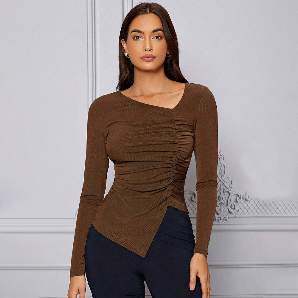 Women Clothing French Elegant T Shirt Autumn Winter Adult Lady Like Woman Intellectual High Grade Slim Top Brown