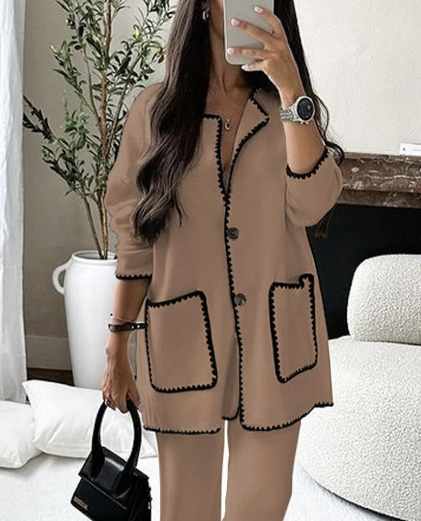 Women Stitching Bag Set Autumn Winter Camel Suit