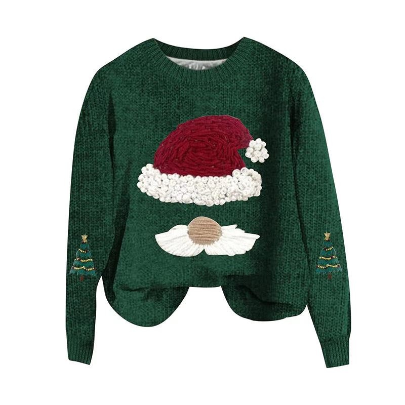 Autumn Winter Christmas Sweater Loose Pullover Knitted Top Casual Sweater Green Christmas Sweater